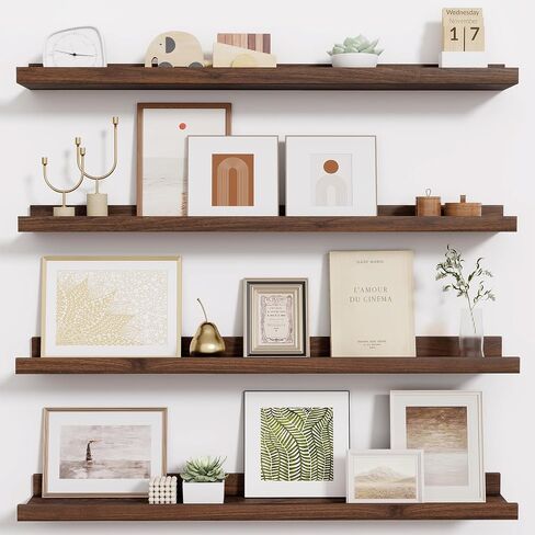 Fun Memories Picture Ledge Shelf - 30 Inches Floating Shelves Set of 4 - Nursery Bookshelves for Storage - Wood Bookshelf Wall Mounted for Bedroom - Living Room - Kitchen - Walnut Color in Saudi Arabia