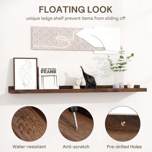 Fun Memories Picture Ledge Shelf - 30 Inches Floating Shelves Set of 4 - Nursery Bookshelves for Storage - Wood Bookshelf Wall Mounted for Bedroom - Living Room - Kitchen - Walnut Color in Saudi Arabia