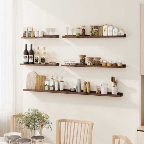 Fun Memories Picture Ledge Shelf - 30 Inches Floating Shelves Set of 4 - Nursery Bookshelves for Storage - Wood Bookshelf Wall Mounted for Bedroom - Living Room - Kitchen - Walnut Color in Saudi Arabia