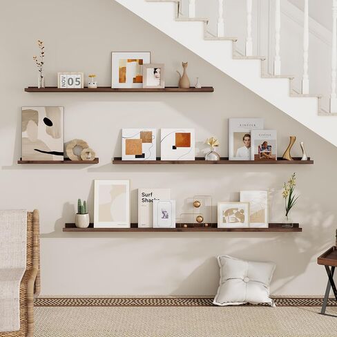 Fun Memories Picture Ledge Shelf - 30 Inches Floating Shelves Set of 4 - Nursery Bookshelves for Storage - Wood Bookshelf Wall Mounted for Bedroom - Living Room - Kitchen - Walnut Color in Saudi Arabia