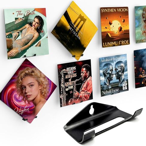 Vinyl Record Shelf Wall Mount 12 Pack, Heavy Duty Black Album Vinyl Holder for LP CD Display and Storage, Metal Record Wall Mount Shelves with Many Ways to Display for Living Room Office in Saudi Arabia