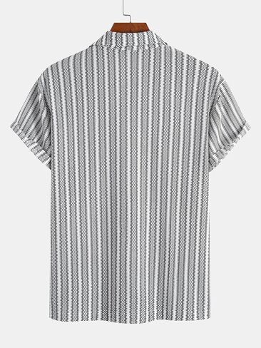 Men's Stretch Knit Jacquard Textured Geo Stripe Short Sleeve Polo Shirt – Casual Summer Golf Polo for Daily Wear in Kuwait