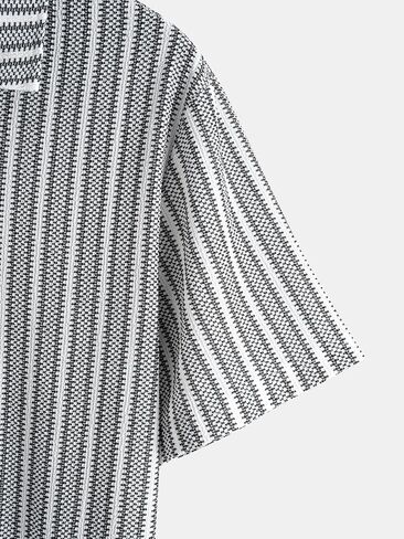 Men's Stretch Knit Jacquard Textured Geo Stripe Short Sleeve Polo Shirt – Casual Summer Golf Polo for Daily Wear in Kuwait