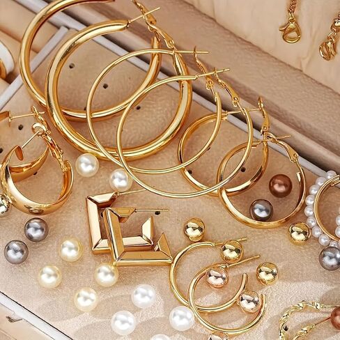 86Pcs Middle Eastern Boho Vintage Jewelry Set, Butterfly Heart Faux Pearl Leaf Floral Knot Wide Band Necklace Rings Earrings Studs with Multiple Small Boxes for Women Date Night Holiday Party Vacation in Kuwait