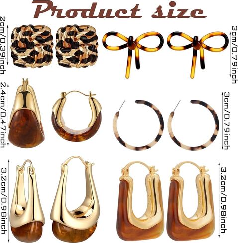 Sureio 6 Pairs Tortoise Shell Earrings for Women Leopard Resin Earrings Resin Brown Chunky Gold Hoops Jewelry Gift in Kuwait