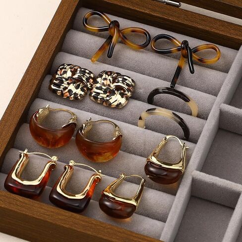 Sureio 6 Pairs Tortoise Shell Earrings for Women Leopard Resin Earrings Resin Brown Chunky Gold Hoops Jewelry Gift in Kuwait