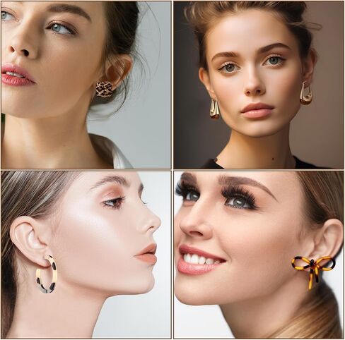 Sureio 6 Pairs Tortoise Shell Earrings for Women Leopard Resin Earrings Resin Brown Chunky Gold Hoops Jewelry Gift in Kuwait