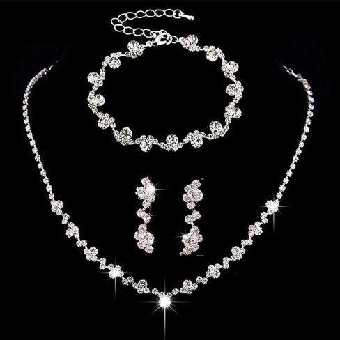 4-Piece Bridal Accessories Set, Silver Crystal Jewelry Collection with Clutch Purse, Necklace, Earrings, Wedding Evening Formal Wear women Jewelry set in Saudi Arabia