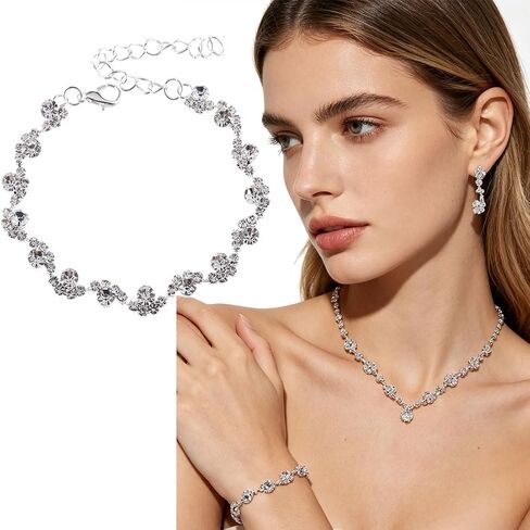 4-Piece Bridal Accessories Set, Silver Crystal Jewelry Collection with Clutch Purse, Necklace, Earrings, Wedding Evening Formal Wear women Jewelry set in Saudi Arabia
