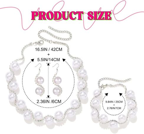 Sixexey Rhinestone Pearl Jewelry Set Bridal Wedding Jewelry White Prom Bracelet Earrings Jewelry for Women in Saudi Arabia