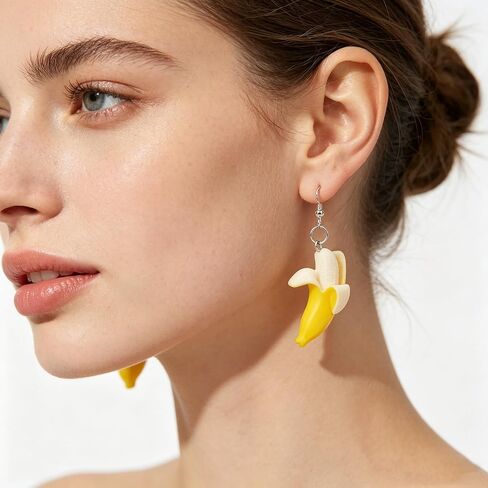 2PCS Fruit Banana Bracelets for Women Banana Drop Earrings Yellow Beaded Stackable Stretch Summer Beach Jewelry Accessories in Kuwait