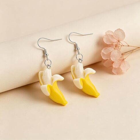 2PCS Fruit Banana Bracelets for Women Banana Drop Earrings Yellow Beaded Stackable Stretch Summer Beach Jewelry Accessories in Kuwait