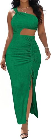 Aro Lora Womens Sexy One Shoulder Cut Out Midi Dress Ruched Side Slit Summer Beach Vacation Bodycon Party Long Dresses in Saudi Arabia