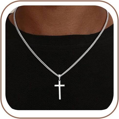 925 Sterling Silver Cross Necklace for Men, 3.5mm Cuban Link Chain Diamond Cut Cross Pendant Necklace for Women 16/18/20/22/24 Inches, Christian Gifts for Him Father Boyfriend in Saudi Arabia