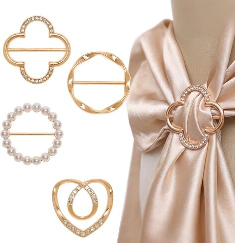 4 PCS Silk Scarf Ring Clips Fashion Round Circle Clip T-shirt Ties Clips Clothing Ring Wrap Holder Clothes Corner Knotted Button for Women Hat Belt Decor in Saudi Arabia