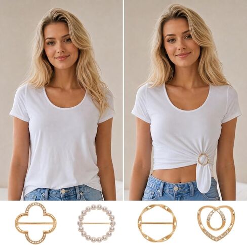 4 PCS Silk Scarf Ring Clips Fashion Round Circle Clip T-shirt Ties Clips Clothing Ring Wrap Holder Clothes Corner Knotted Button for Women Hat Belt Decor in Saudi Arabia