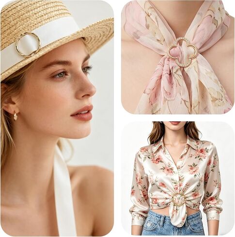 4 PCS Silk Scarf Ring Clips Fashion Round Circle Clip T-shirt Ties Clips Clothing Ring Wrap Holder Clothes Corner Knotted Button for Women Hat Belt Decor in Saudi Arabia