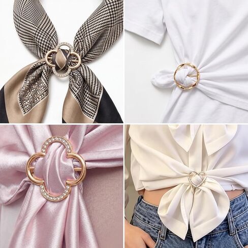4 PCS Silk Scarf Ring Clips Fashion Round Circle Clip T-shirt Ties Clips Clothing Ring Wrap Holder Clothes Corner Knotted Button for Women Hat Belt Decor in Saudi Arabia