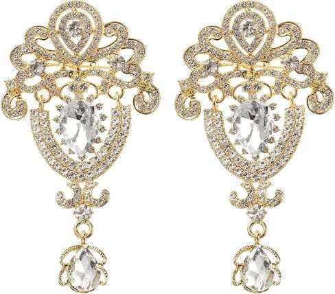 PATIKIL 2 Pcs Large Rhinestone Brooch, Vintage Crystal Bouquet Pin Gold Brooch Pins for Women Wedding Bridal Party Birthday Dance Banquet Decoration, Gold(3.7x2 Inch) in Kuwait