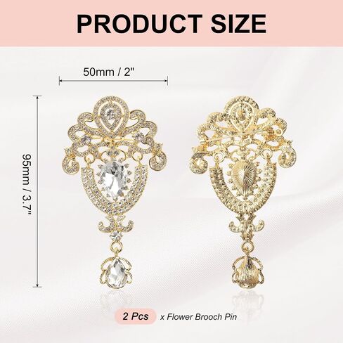 PATIKIL 2 Pcs Large Rhinestone Brooch, Vintage Crystal Bouquet Pin Gold Brooch Pins for Women Wedding Bridal Party Birthday Dance Banquet Decoration, Gold(3.7x2 Inch) in Kuwait