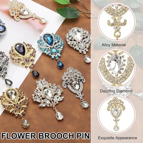 PATIKIL 2 Pcs Large Rhinestone Brooch, Vintage Crystal Bouquet Pin Gold Brooch Pins for Women Wedding Bridal Party Birthday Dance Banquet Decoration, Gold(3.7x2 Inch) in Kuwait