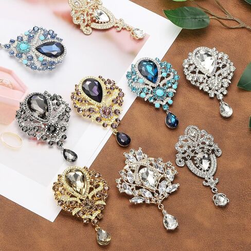 PATIKIL 2 Pcs Large Rhinestone Brooch, Vintage Crystal Bouquet Pin Gold Brooch Pins for Women Wedding Bridal Party Birthday Dance Banquet Decoration, Gold(3.7x2 Inch) in Kuwait