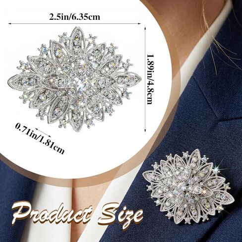 Crystal Rhinestone Brooch, Clear Silver Brooch, Elegant Flower Art Deco Brooches for Women Wedding Festival Jewelry Gift in Saudi Arabia