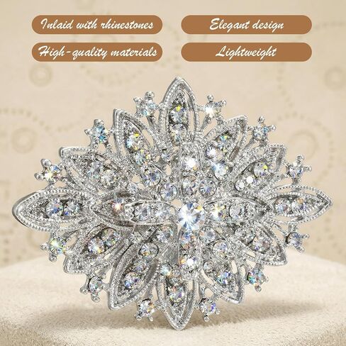 Crystal Rhinestone Brooch, Clear Silver Brooch, Elegant Flower Art Deco Brooches for Women Wedding Festival Jewelry Gift in Saudi Arabia