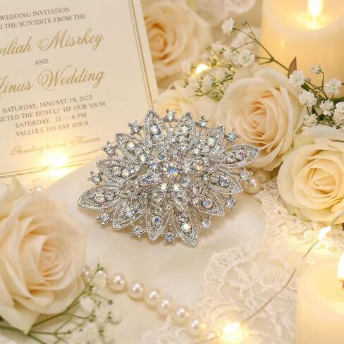Crystal Rhinestone Brooch, Clear Silver Brooch, Elegant Flower Art Deco Brooches for Women Wedding Festival Jewelry Gift in Saudi Arabia
