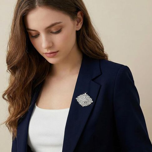 Crystal Rhinestone Brooch, Clear Silver Brooch, Elegant Flower Art Deco Brooches for Women Wedding Festival Jewelry Gift in Saudi Arabia