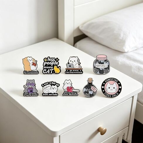 9PCS Sassy Cat Quote Enamel Pins Set Creative Funny Lapel Pin Brooch Decorative for Jackets, Backpacks, Hats & Bags in Kuwait