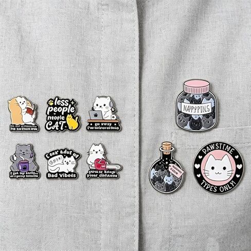 9PCS Sassy Cat Quote Enamel Pins Set Creative Funny Lapel Pin Brooch Decorative for Jackets, Backpacks, Hats & Bags in Kuwait
