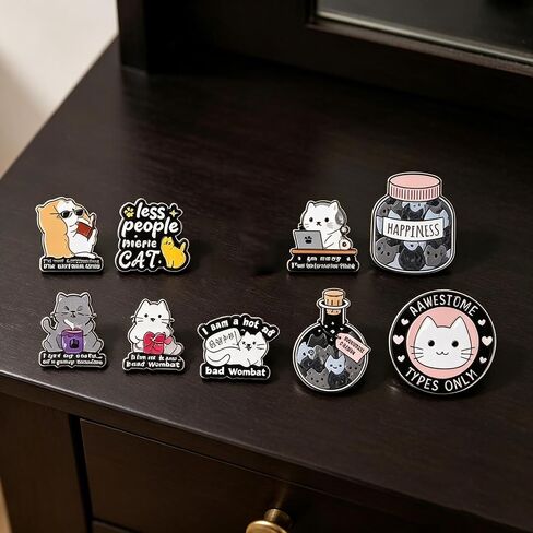 9PCS Sassy Cat Quote Enamel Pins Set Creative Funny Lapel Pin Brooch Decorative for Jackets, Backpacks, Hats & Bags in Kuwait