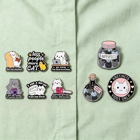 9PCS Sassy Cat Quote Enamel Pins Set Creative Funny Lapel Pin Brooch Decorative for Jackets, Backpacks, Hats & Bags in Kuwait