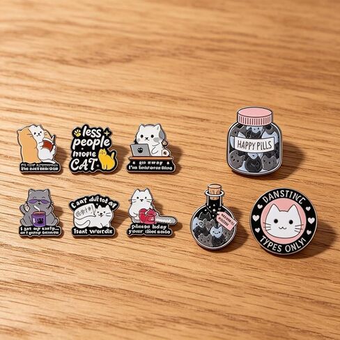 9PCS Sassy Cat Quote Enamel Pins Set Creative Funny Lapel Pin Brooch Decorative for Jackets, Backpacks, Hats & Bags in Kuwait