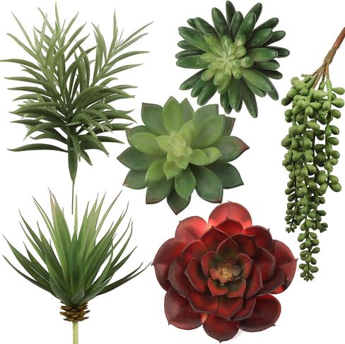 Larksilk Six Pack Succulent Set - 6 Individual Picks, Natural Sized Artificial Plants, Aloe, Hanging Pearl for Arrangements, Pots, and School Projects - Fake Succulents - Artificial Plants Indoor in Kuwait