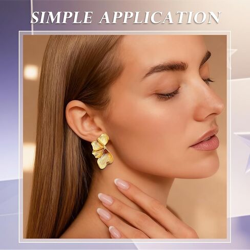 Gold Flower Statement Earrings for Women Chunky Elegant Pastel Floral Leaf Earrings Fashion Large Irregular Big Fall Flower Stud Dangle Earring Set in Kuwait