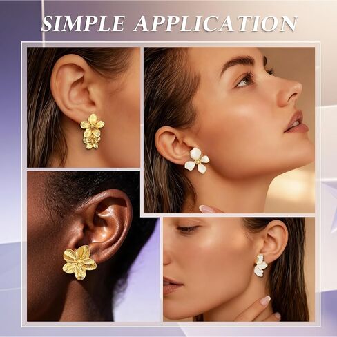 Gold Flower Statement Earrings for Women Chunky Elegant Pastel Floral Leaf Earrings Fashion Large Irregular Big Fall Flower Stud Dangle Earring Set in Kuwait