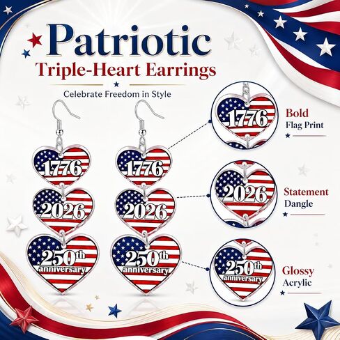 4th of July Earrings for Women, Patriotic Independence Day Earring, 250th Anniversary USA Acrylic Earrings Accessories in Saudi Arabia