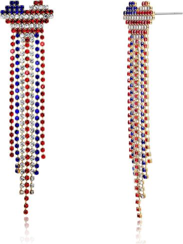 Tasunom American Flag Dangle Earrings for Women, Patriotic 4th of July Earrings, 14K Gold Plated CZ Crystal USA Flag Drop Earrings with S925 Post in Saudi Arabia