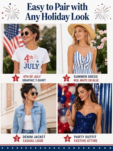 Tasunom American Flag Dangle Earrings for Women, Patriotic 4th of July Earrings, 14K Gold Plated CZ Crystal USA Flag Drop Earrings with S925 Post in Saudi Arabia
