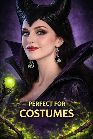 أقراط متدلية على طراز Maleficent للنساء، تصميم تنين أرجواني وأخضر، طباعة مزدوجة الجوانب، لا تسبب الحساسية، 2.5 بوصة in Kuwait