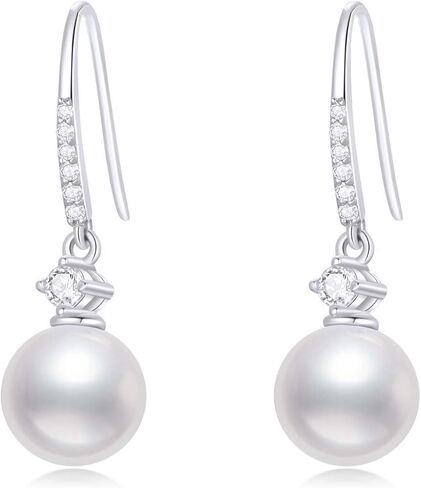 10k Gold 0.16 Cttw Lab Grown Diamond and Freshwater Cultured Pearl Dangle Earrings for Women in Kuwait
