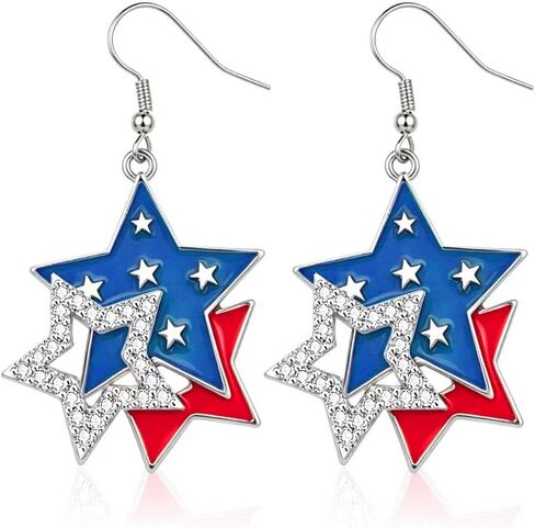 July 4th Earrings for Women, Patriotic American Flag Red White Blue Stars Earrings, Crystal Dangle Earrings 4th of July Accessories Independence Day Gifts in Saudi Arabia