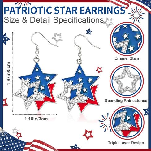 July 4th Earrings for Women, Patriotic American Flag Red White Blue Stars Earrings, Crystal Dangle Earrings 4th of July Accessories Independence Day Gifts in Saudi Arabia