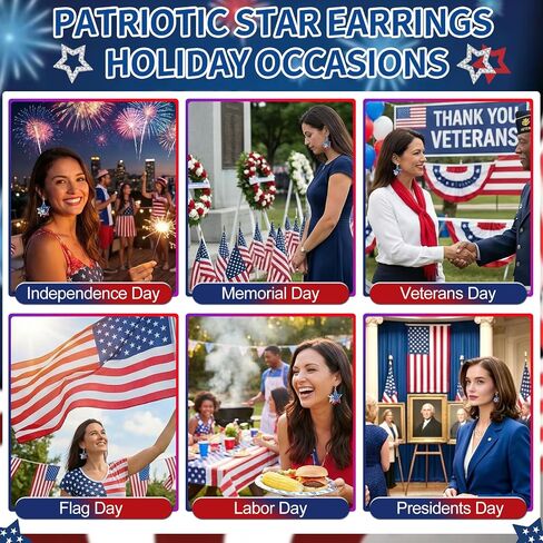 July 4th Earrings for Women, Patriotic American Flag Red White Blue Stars Earrings, Crystal Dangle Earrings 4th of July Accessories Independence Day Gifts in Saudi Arabia
