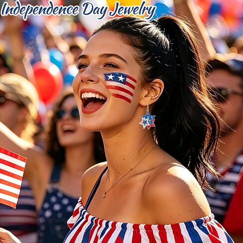 July 4th Earrings for Women, Patriotic American Flag Red White Blue Stars Earrings, Crystal Dangle Earrings 4th of July Accessories Independence Day Gifts in Saudi Arabia