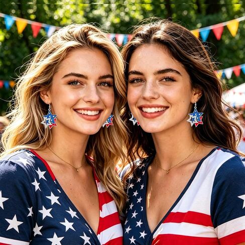July 4th Earrings for Women, Patriotic American Flag Red White Blue Stars Earrings, Crystal Dangle Earrings 4th of July Accessories Independence Day Gifts in Saudi Arabia