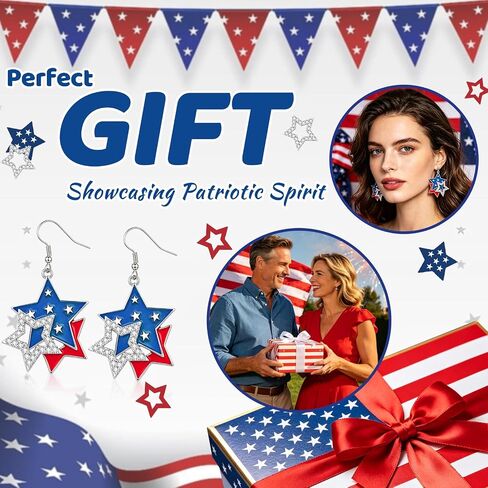 July 4th Earrings for Women, Patriotic American Flag Red White Blue Stars Earrings, Crystal Dangle Earrings 4th of July Accessories Independence Day Gifts in Saudi Arabia