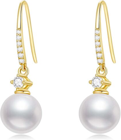 10k Gold 0.16 Cttw Lab Grown Diamond and Freshwater Cultured Pearl Dangle Earrings for Women in Kuwait